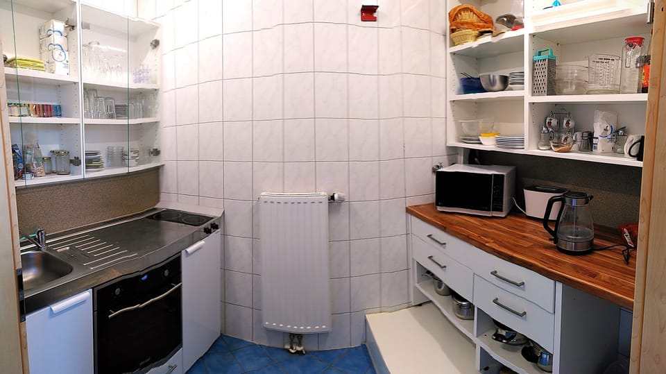 Fridge, microwave, coffee/tea maker, electric kettle