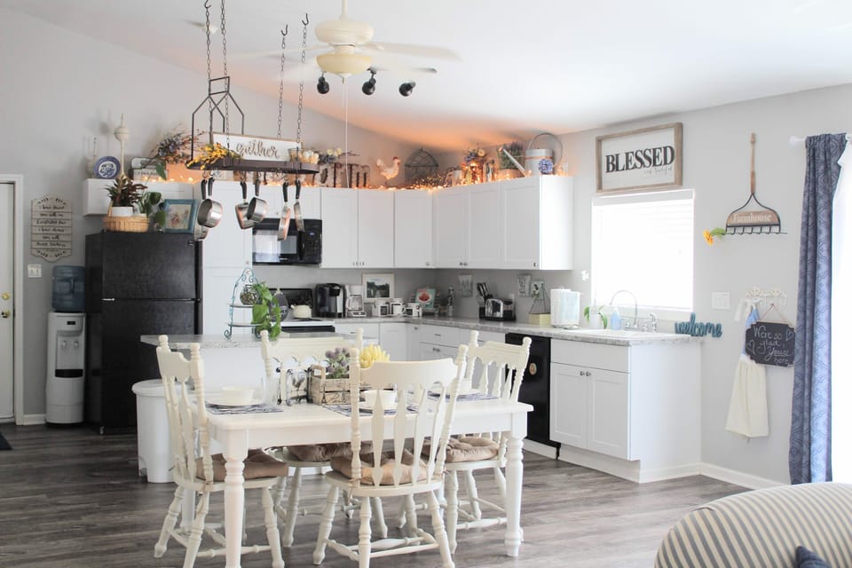 Our newly renovated kitchen has brand new cabinets and flooring