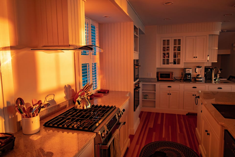 Kitchen Interior with sunrise lighting