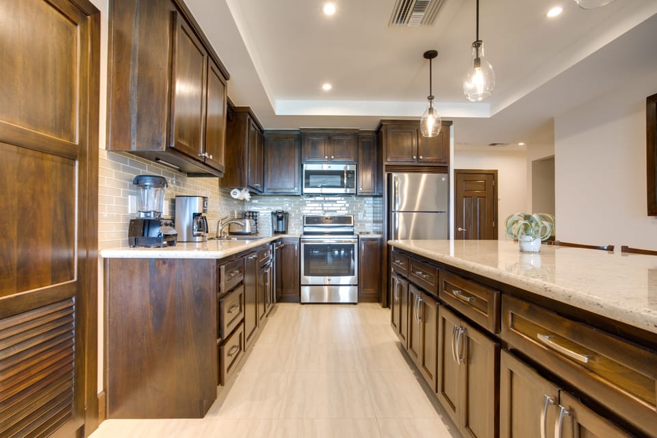 Kitchen and pantry stocked for all cooking and baking needs.
