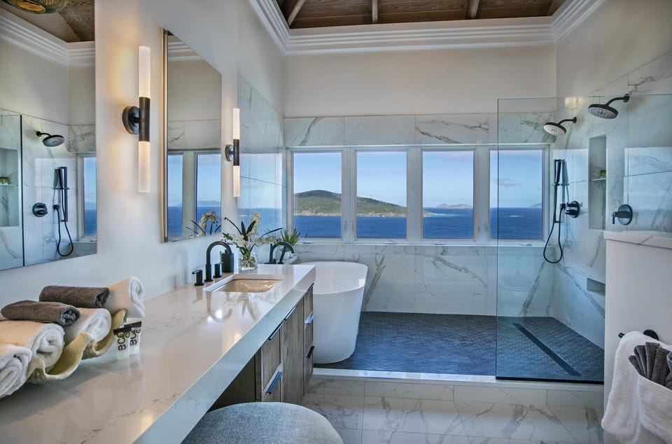 Spacious Primary Bath with Double Vanity, Dual Shower Heads and Tub!