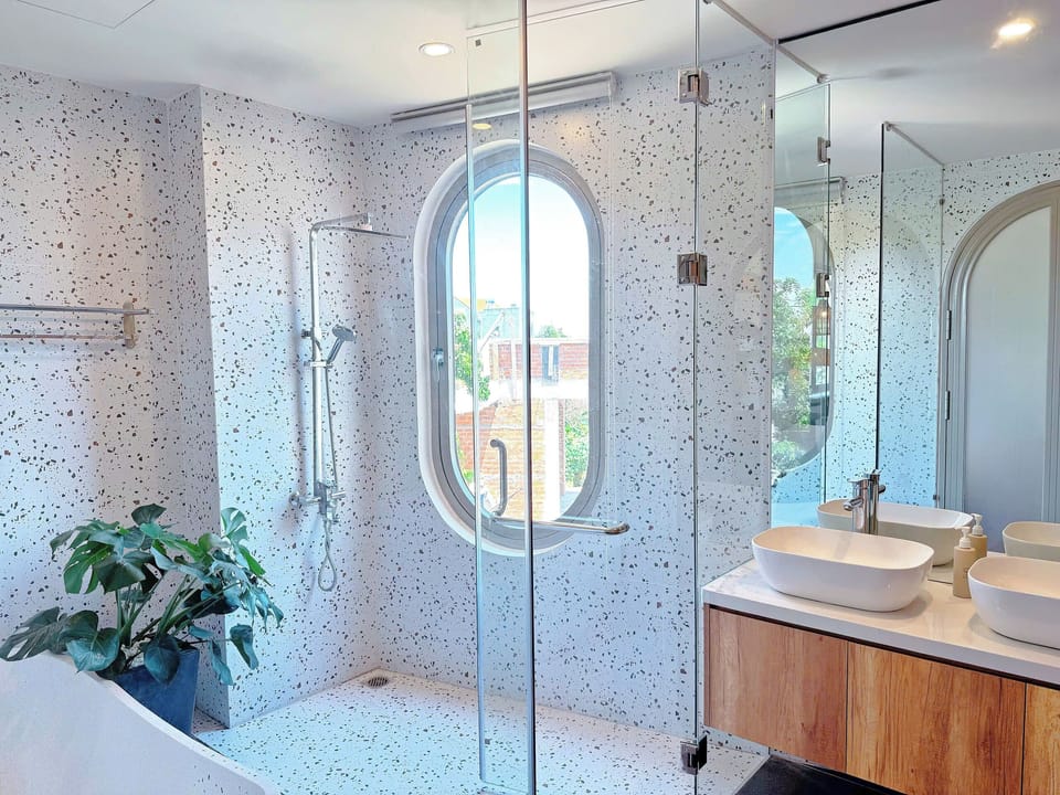 Family Quadruple Room, 2 Double Beds, Non Smoking, Bathtub | Bathroom | Shower, hydromassage showerhead, designer toiletries, hair dryer