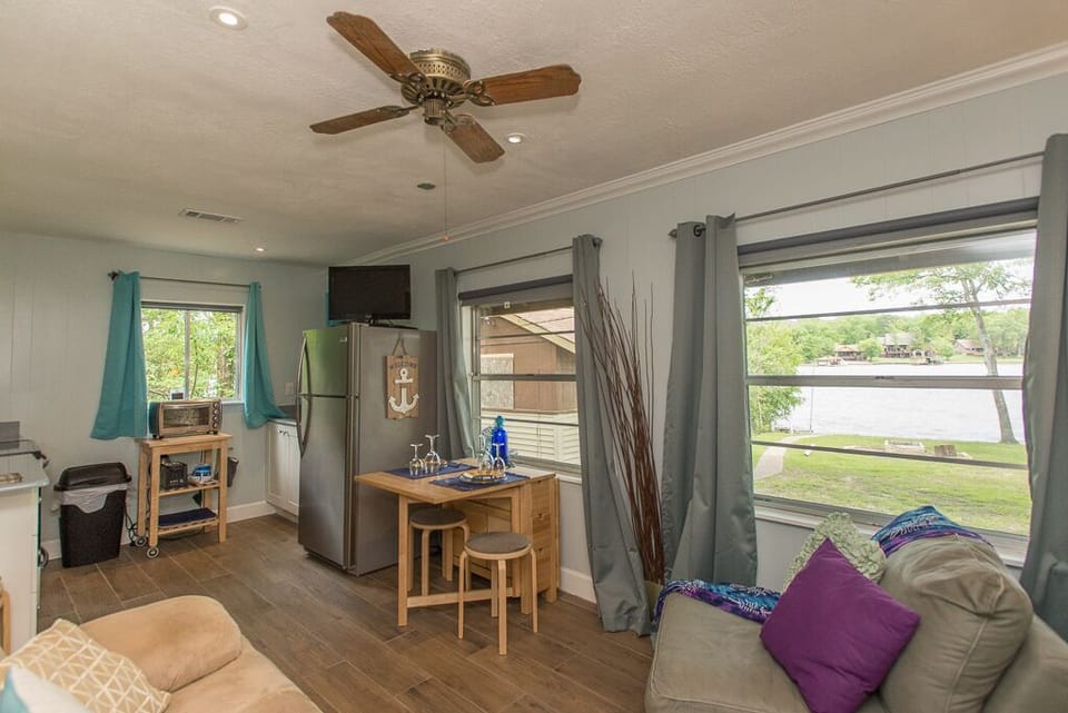 Great view of the lake from the adorable cabin.