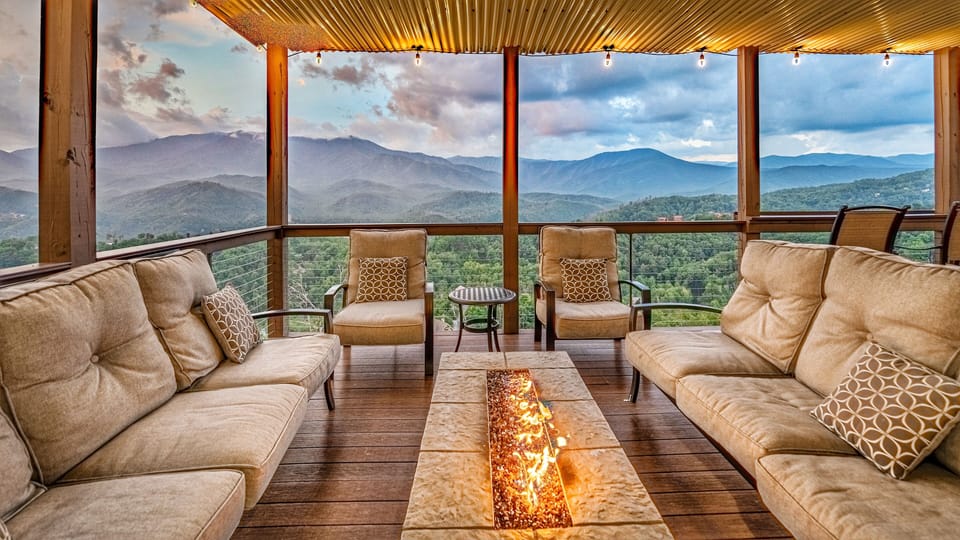 Comfy covered seating area for all seasons!