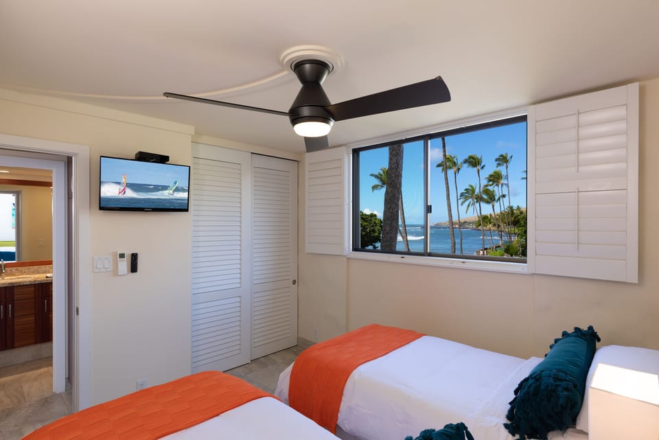 Rare ocean views from second bedroom.