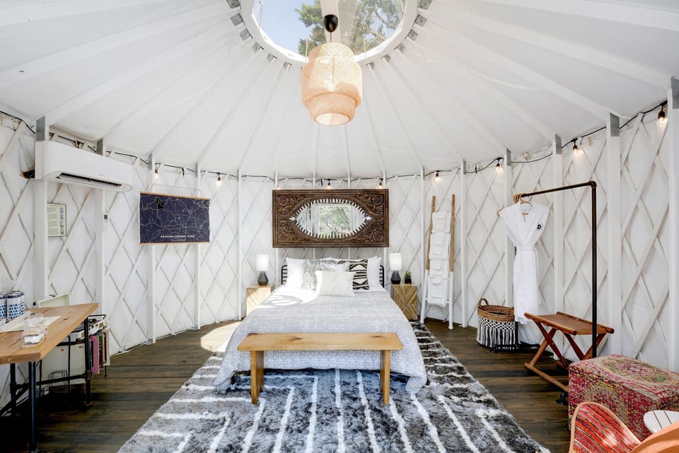 Room, 1 Queen Bed (Yurt, Shared Showerhouse) | Iron/ironing board (on request), individually decorated