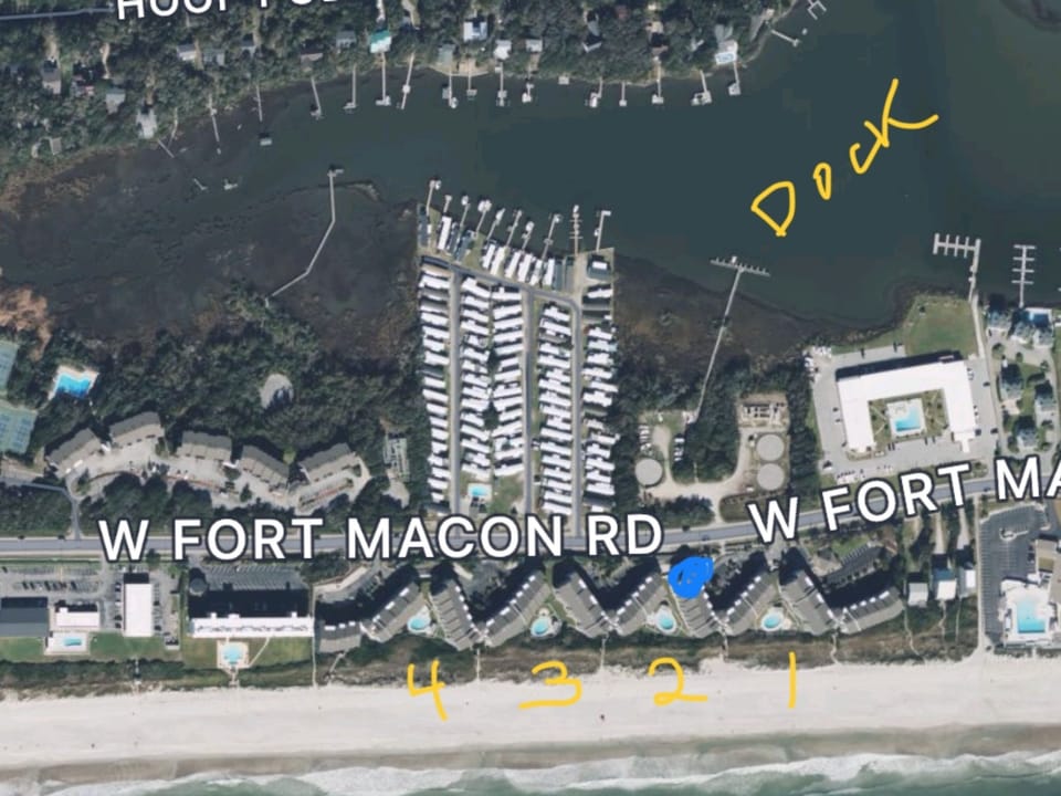 4 community Pools, private beach access, fishing and crabbing dock. 