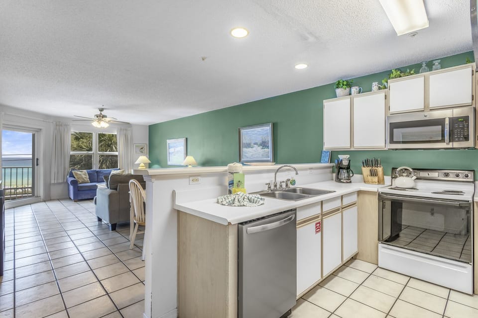 The kitchen opens to the living space for easy togetherness.