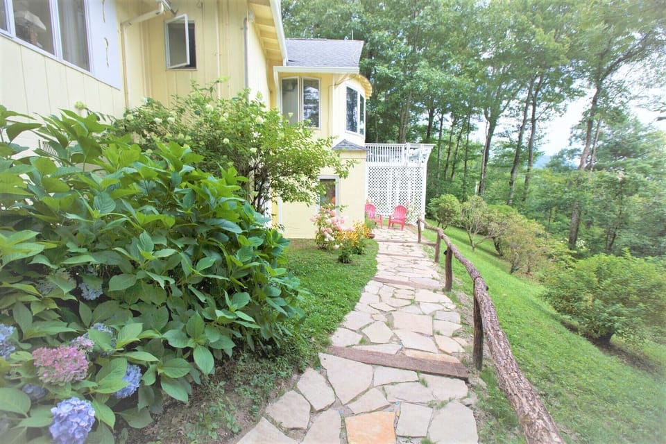 Beautiful stone walkway to private entrance.  Walk past lovely hydrangeas.