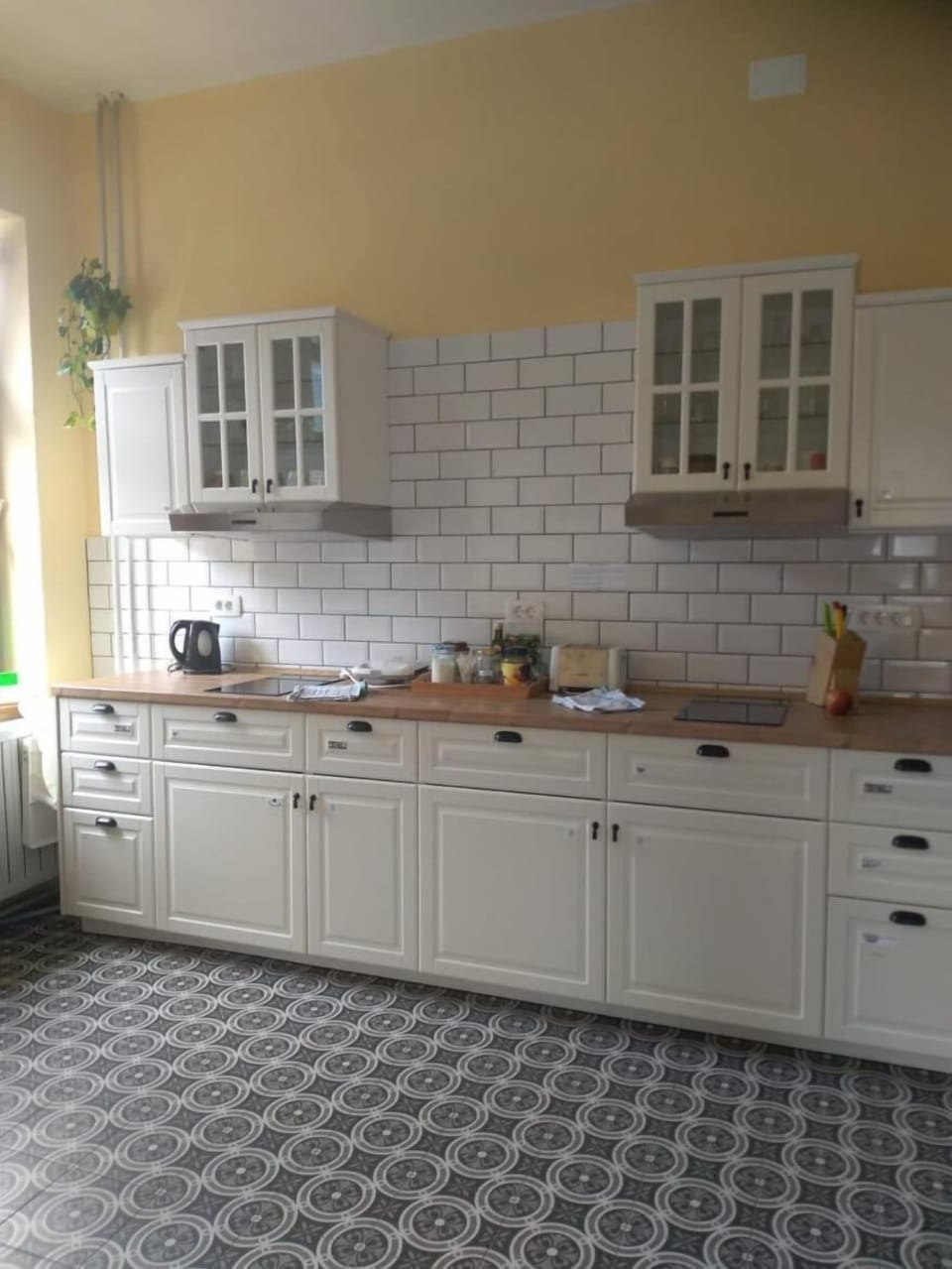Full-size fridge, microwave, stovetop, electric kettle