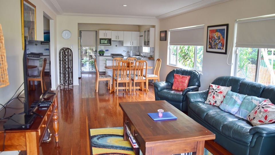 Kitchen, living and dining area.
