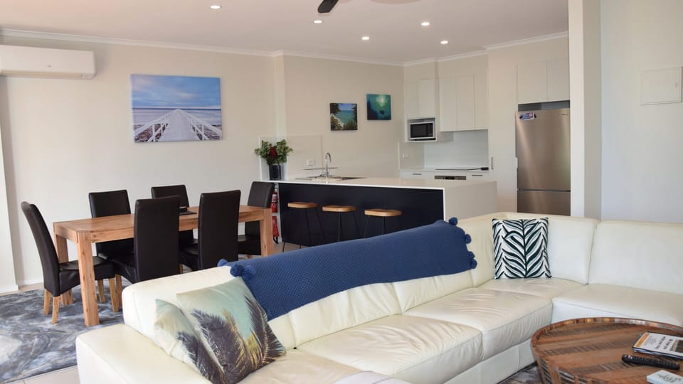 Kitchen, living and dining area.