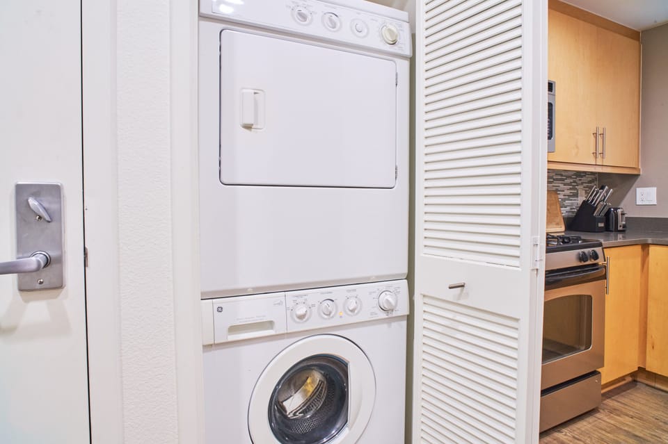 Enjoy the convenience of an in-unit washer and dryer tucked neatly away.