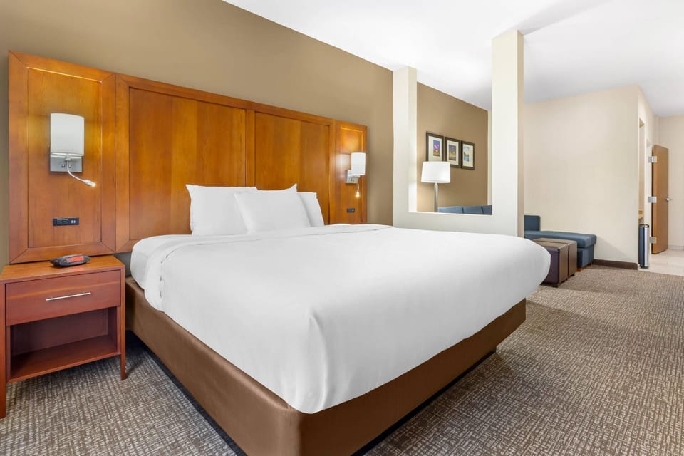 Suite, 1 King Bed, Accessible, Non Smoking | Desk, laptop workspace, blackout drapes, iron/ironing board