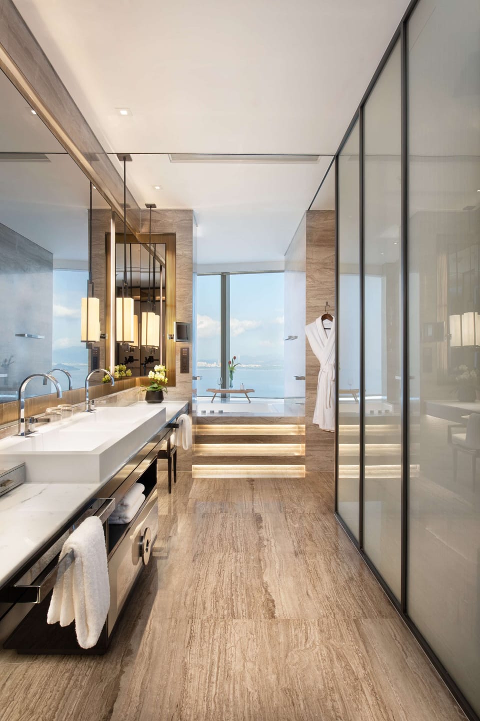 Separate tub and shower, eco-friendly toiletries, slippers, towels
