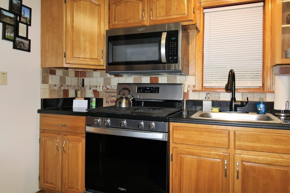 Modern kitchen with over the range microwave