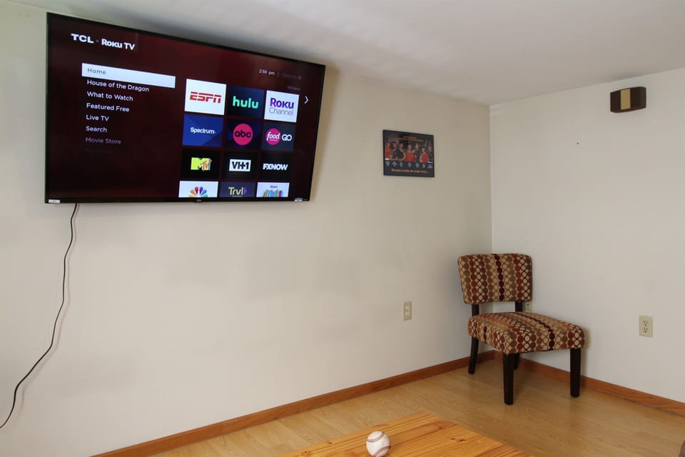 Watch your favorite team on the large flat screen TV - use your favorite streaming channel or our cable