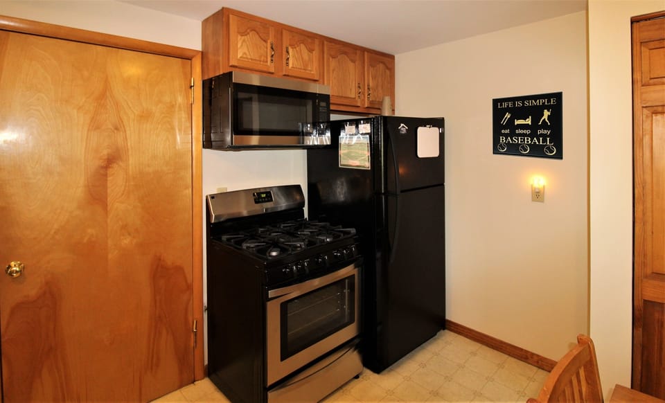 Efficient cooking area with all new appliances.
