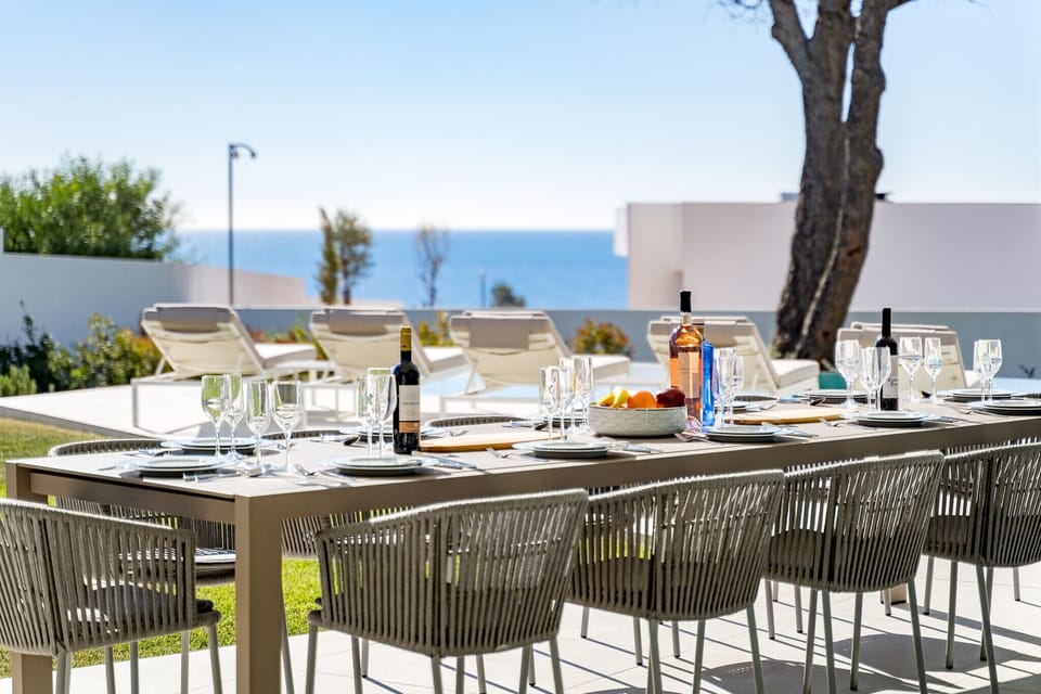 Outdoor dining table with sea view