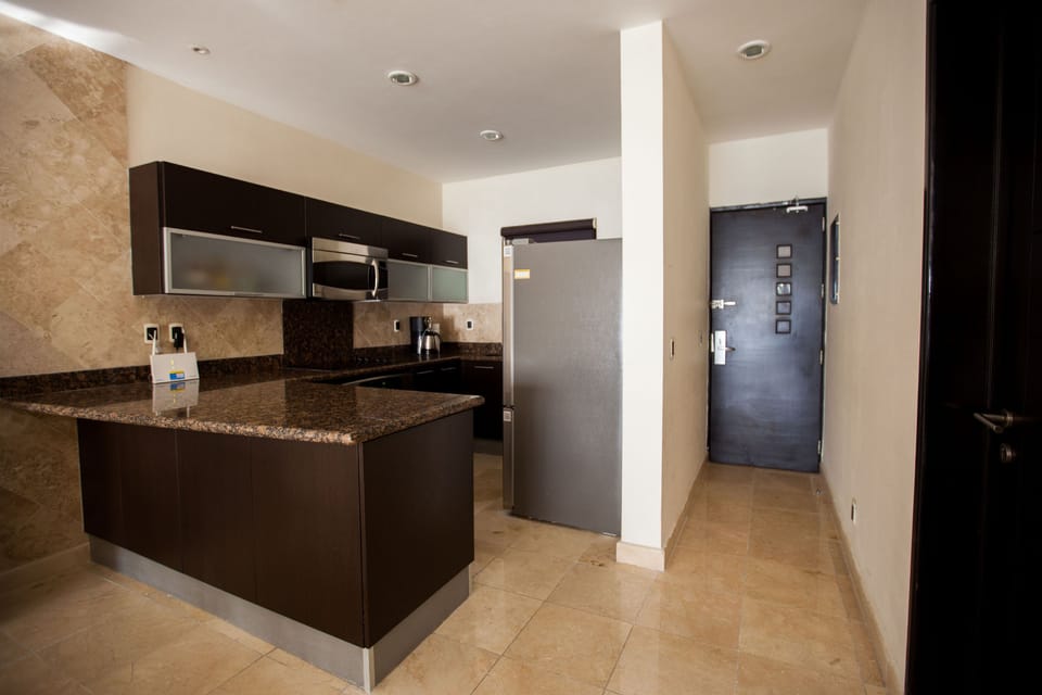 Deluxe Apartment | Private kitchen | Full-size fridge, microwave, oven, stovetop