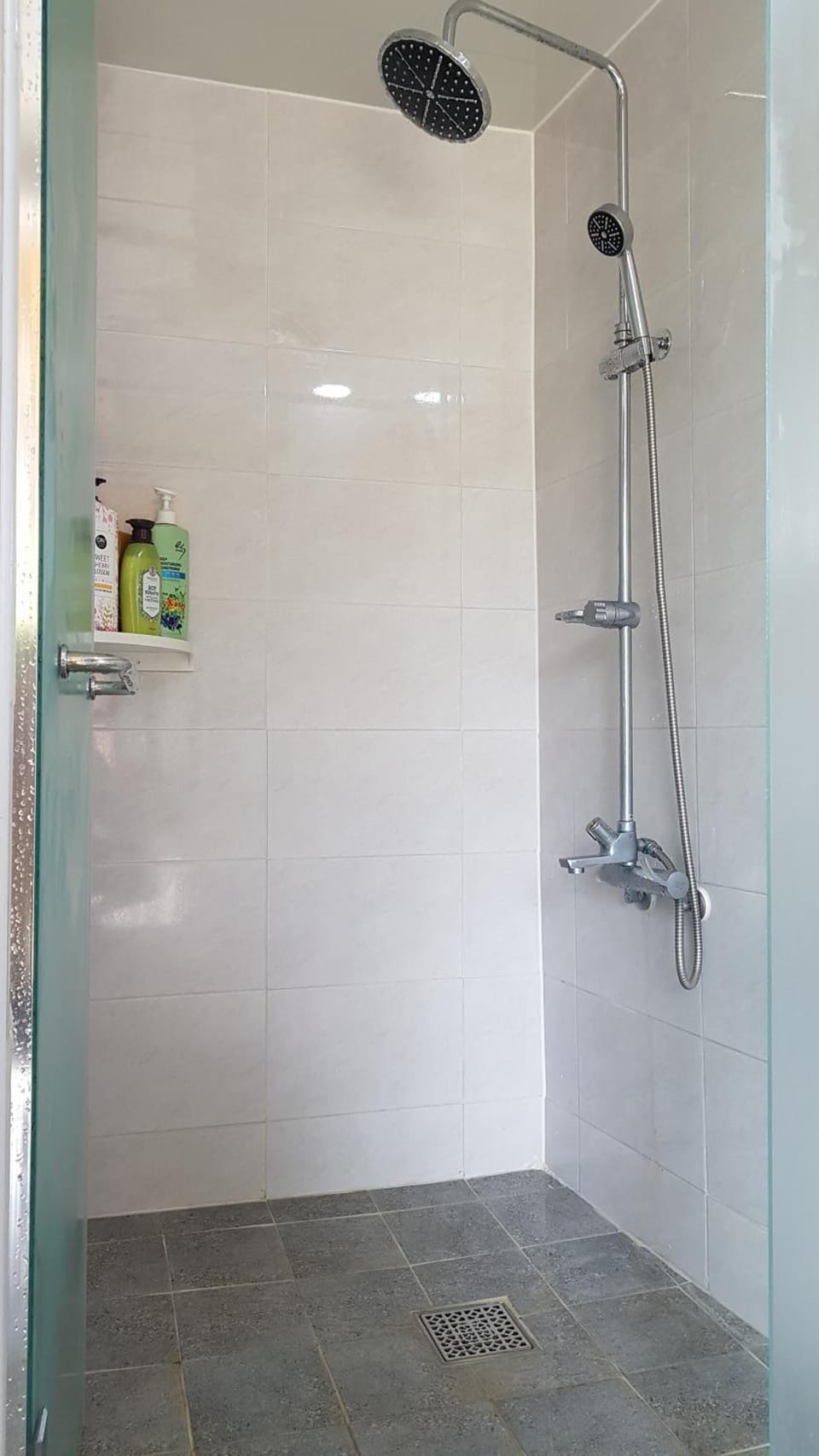 Shower, free toiletries, hair dryer, slippers