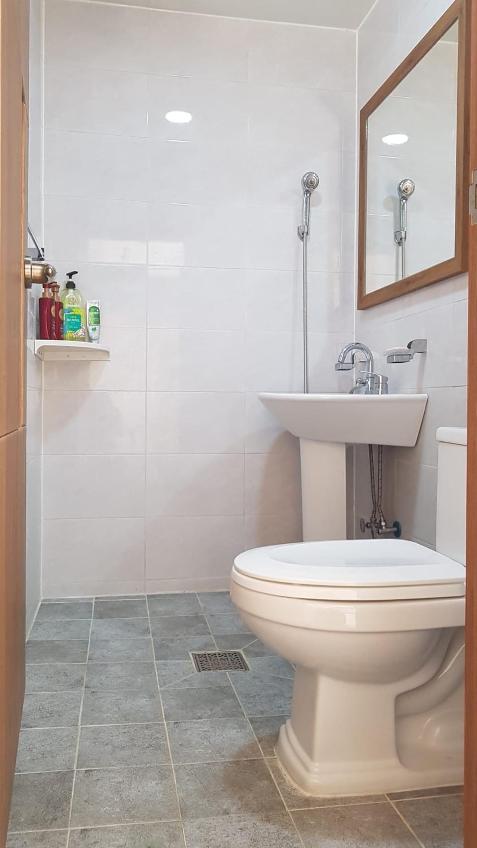 Shower, free toiletries, hair dryer, slippers