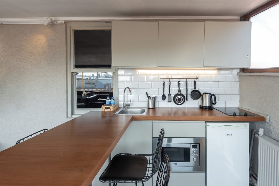 Panoramic Penthouse, City View | Private kitchen | Fridge, electric kettle