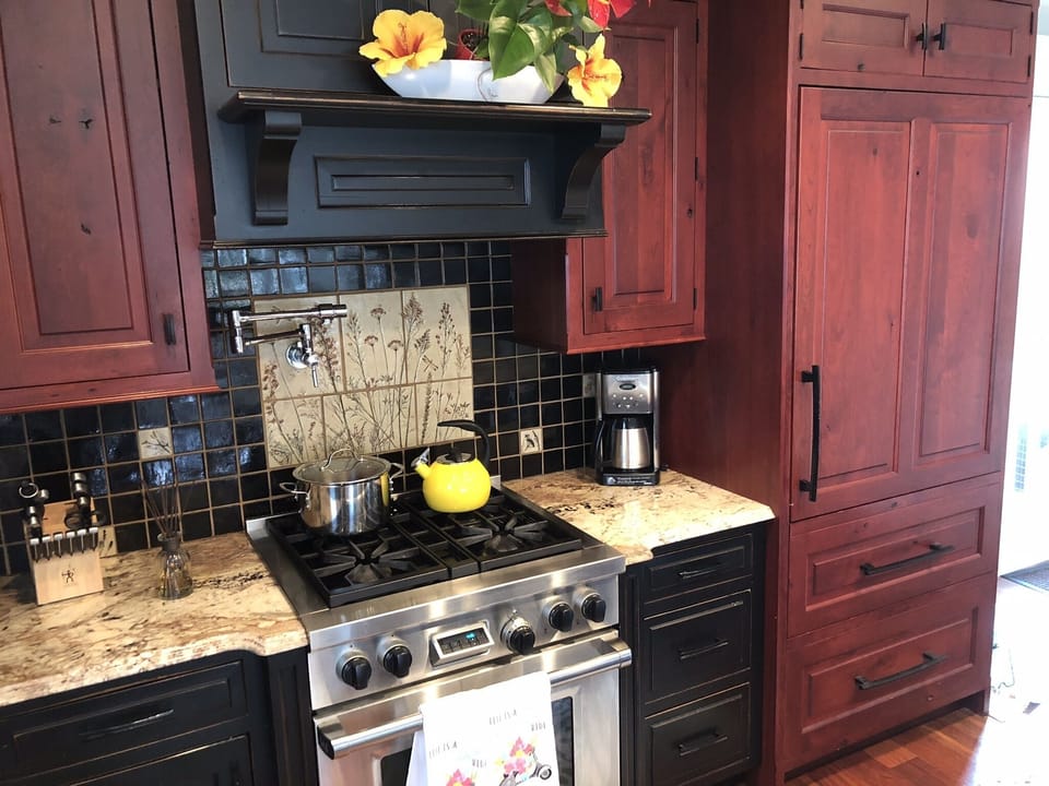 Kitchen with Wolf stove and SubZero fridge.