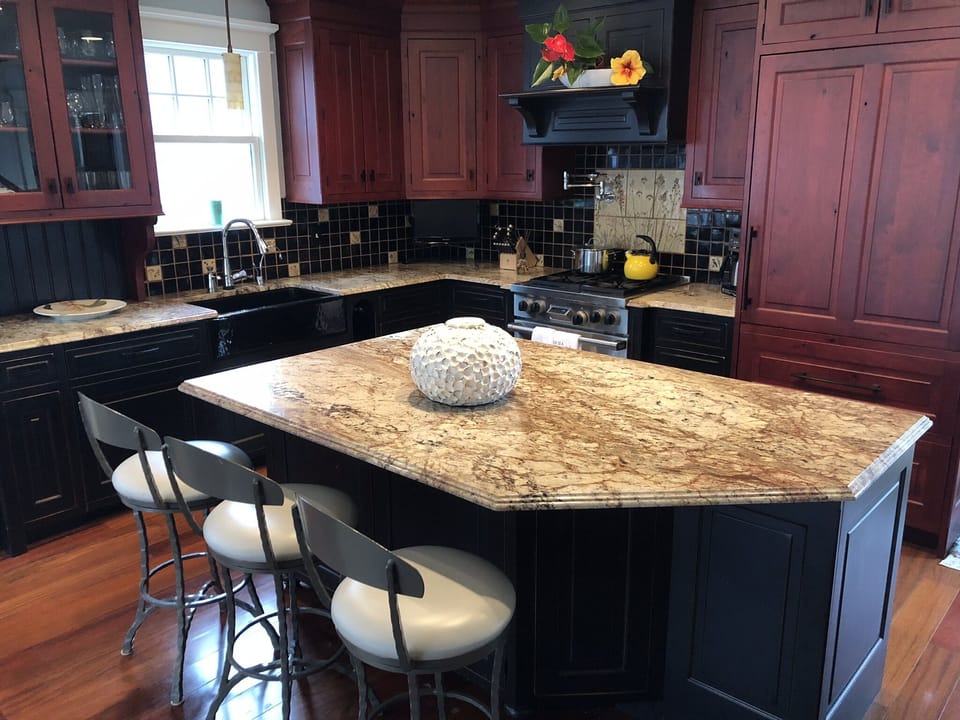 Large kitchen island (with wine cooler and beverage fridge)