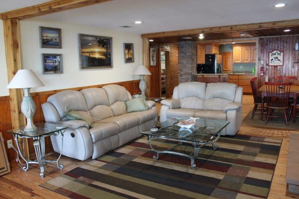 This is our spacious living room.  We have a leather couch and love seat.