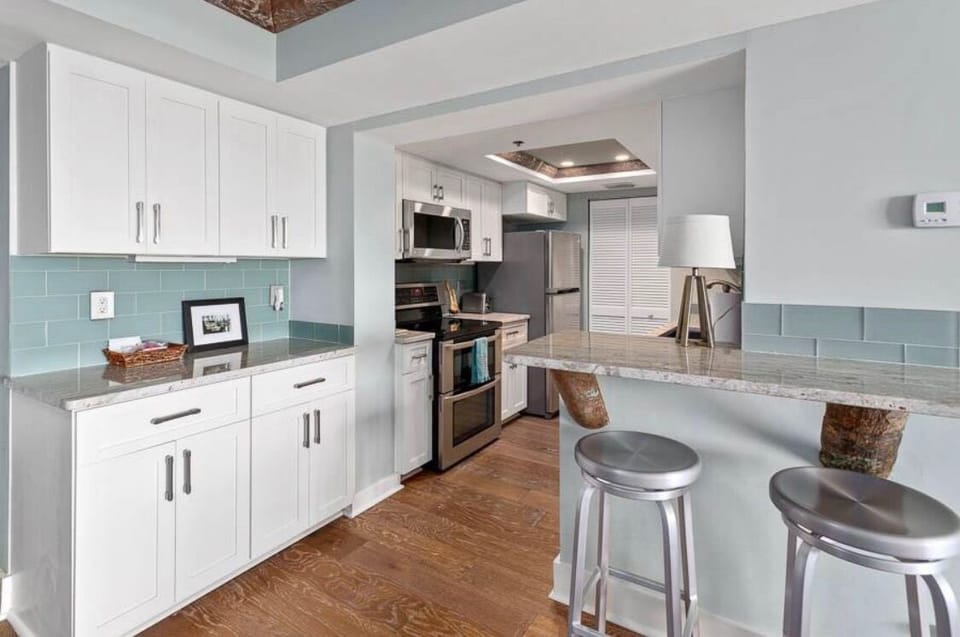 Kitchen with barstool seating for two