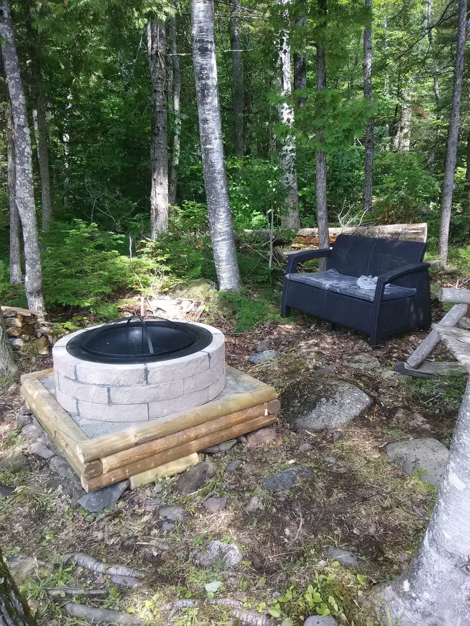 New Firepit down near shore with new Loveseat and Bench