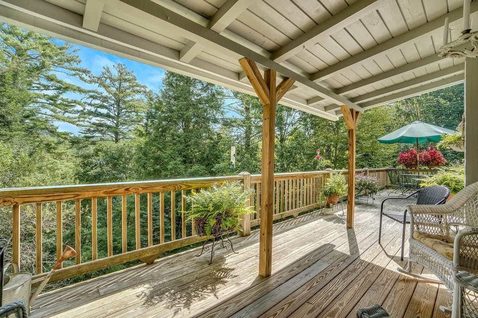 Back Porch with long view of mountains 