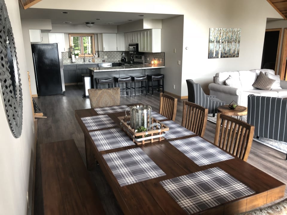 Large dining table seats 8. 