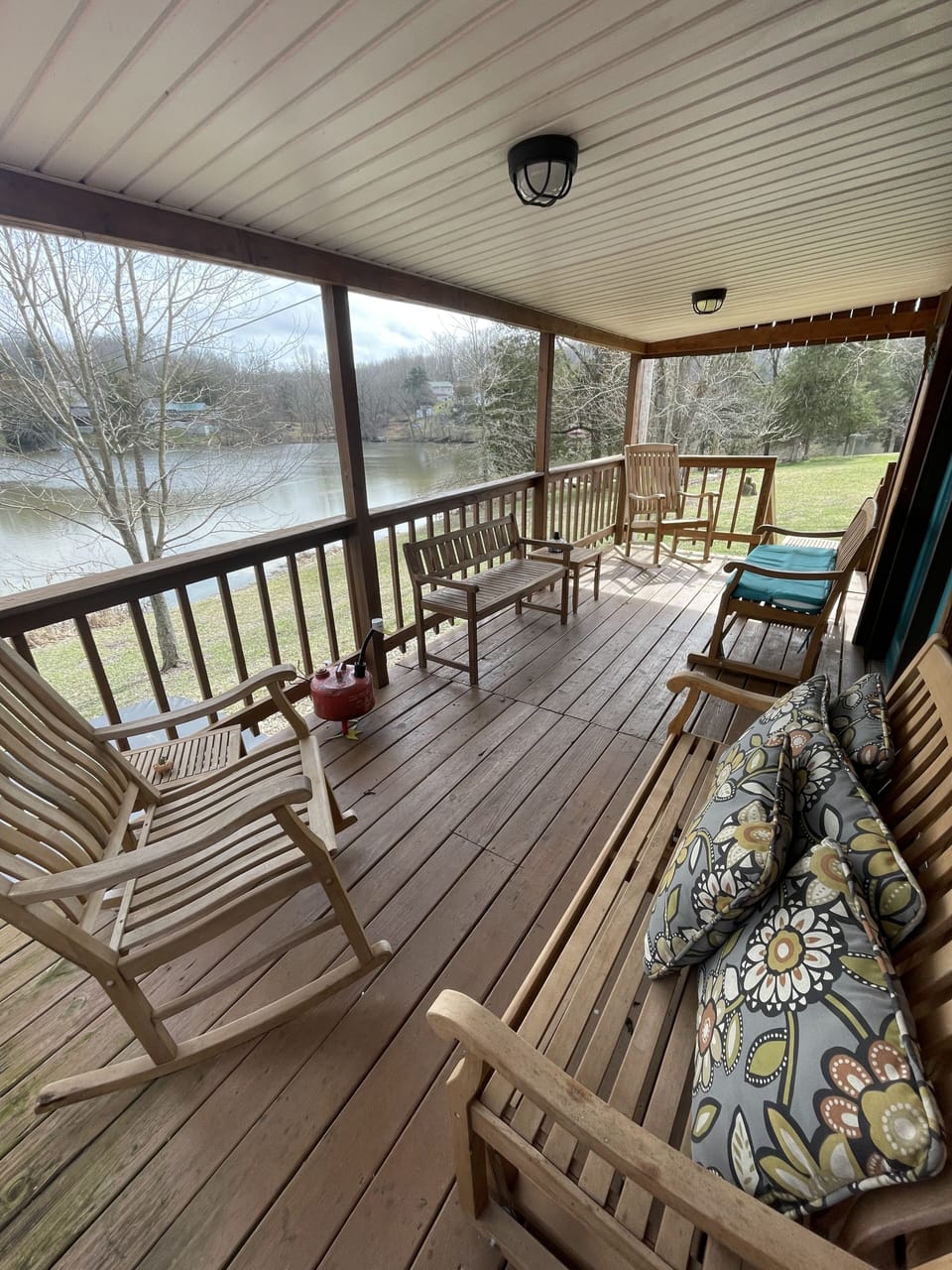 Back porch overlooking lake. 