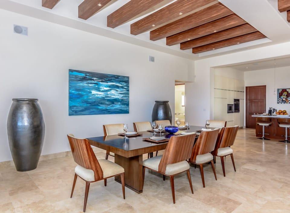 Beautiful dining accommodating up to 12 guests with ocean views.