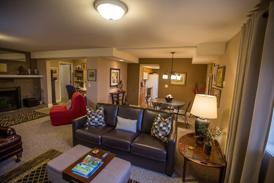 Living-room with dining area and study. 