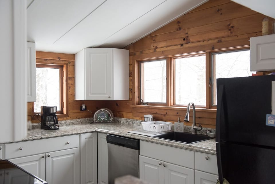 kitchen with views of lake