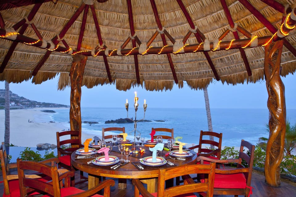 Dinning at dusk underneath the Palapa