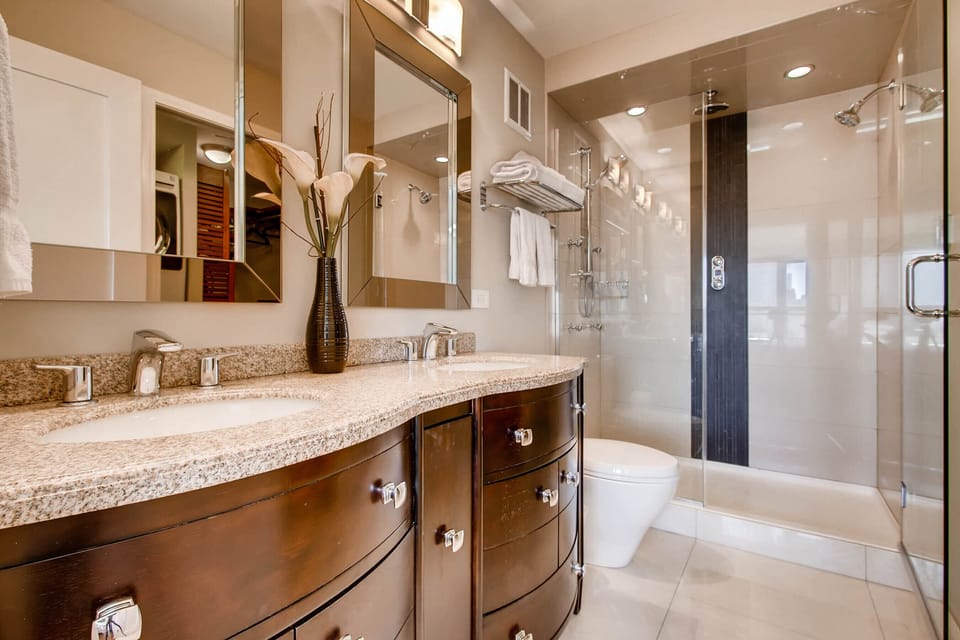 Master bath with remote controlled shower, dual shower heads, plus rain shower. 