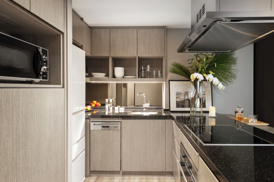 Microwave, oven, dishwasher, coffee/tea maker