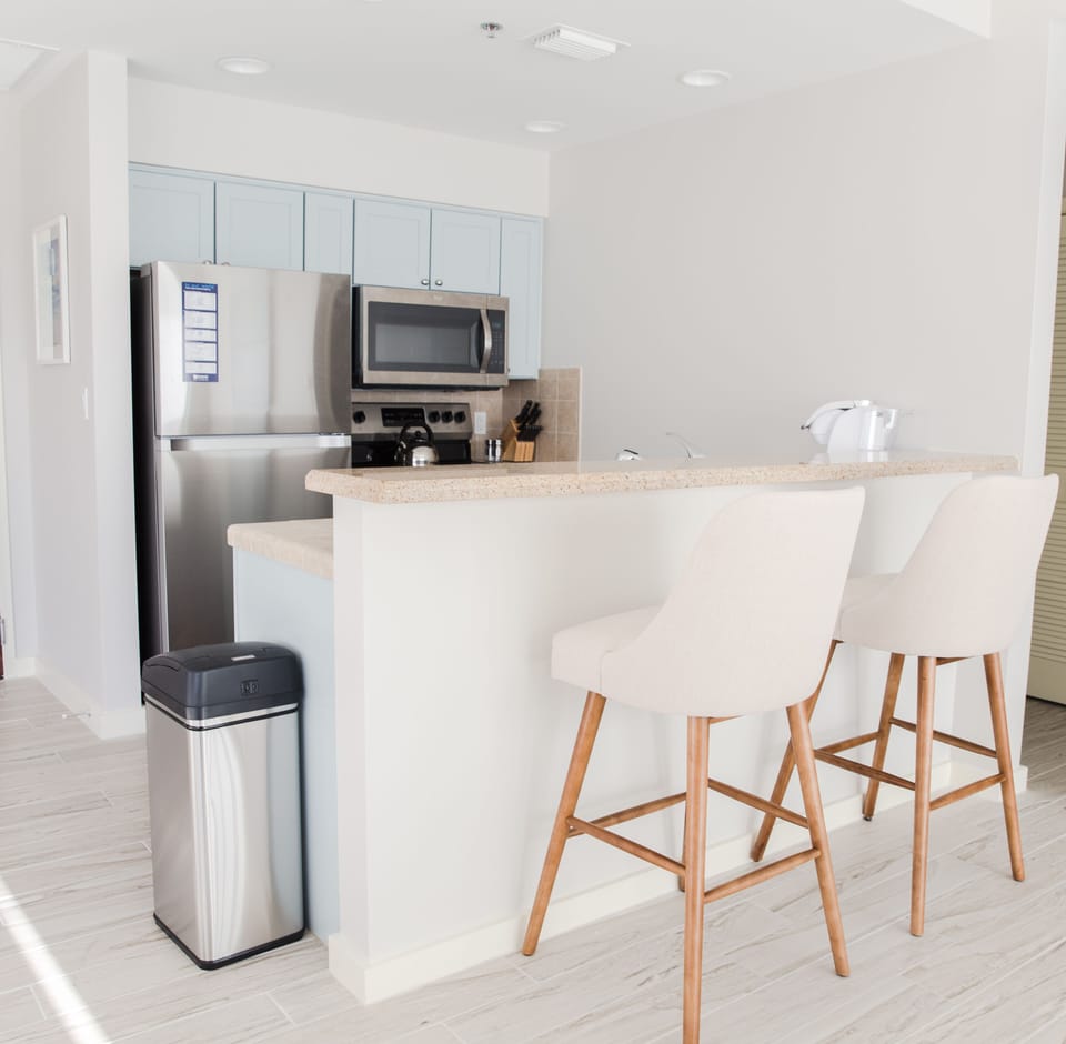 Spacious kitchen with bar seating