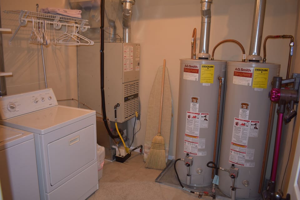 Laundry room, 2nd hot water heater insures hot spa jacuzzi tub and hot showers