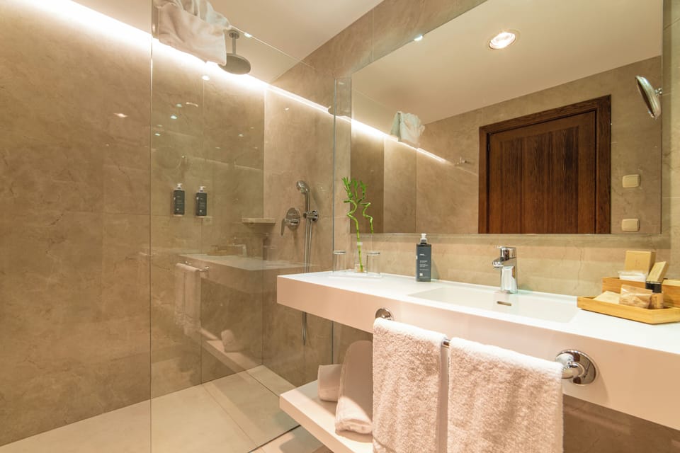 Premium Double Room, Terrace, Pool View | Bathroom | Free toiletries, hair dryer, towels