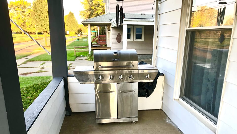 Grill on front porch during the winter and in the back yard during the summer