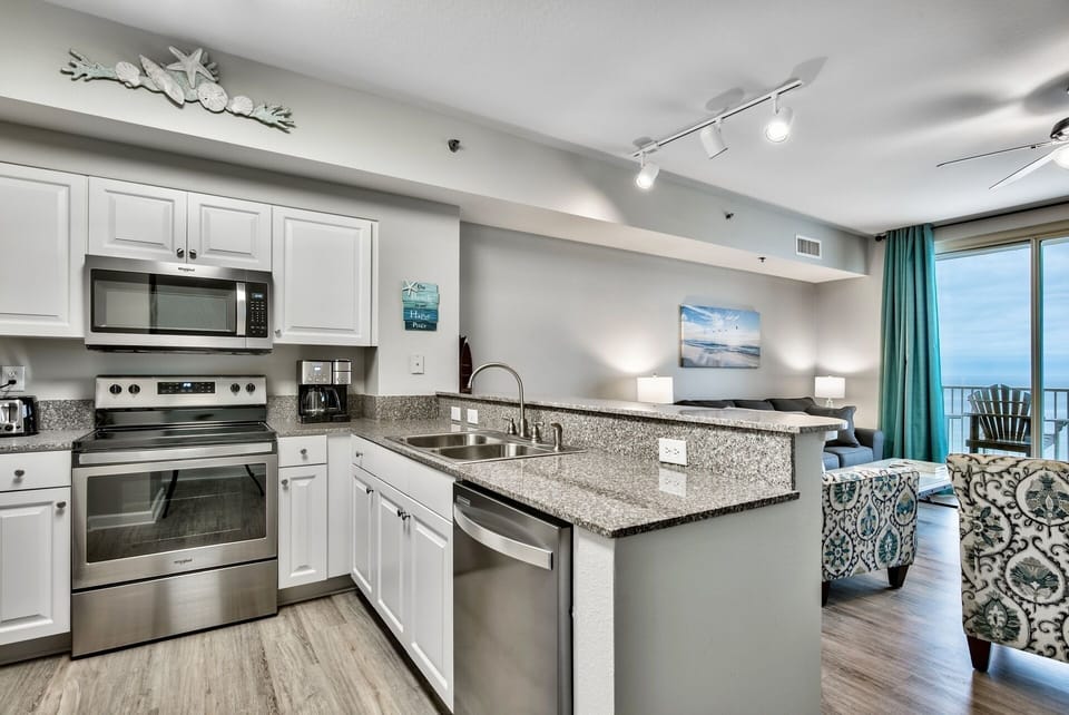 All new kitchen with granite countertops, stainless steel appliances, and new small appliances.