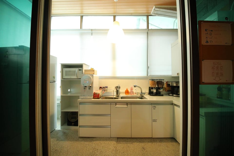 Shared fridge, microwave, coffee/tea maker