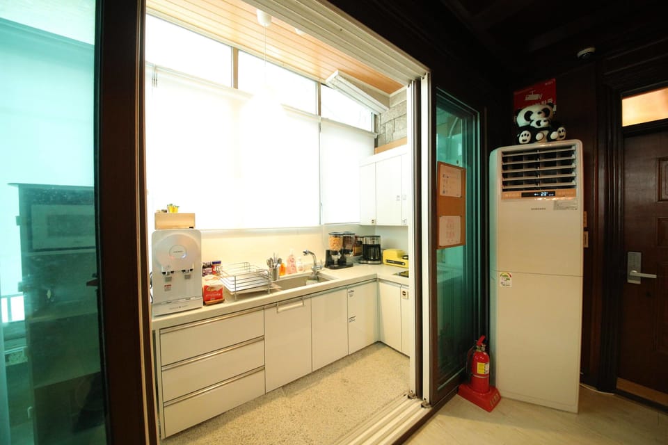 Shared fridge, microwave, coffee/tea maker