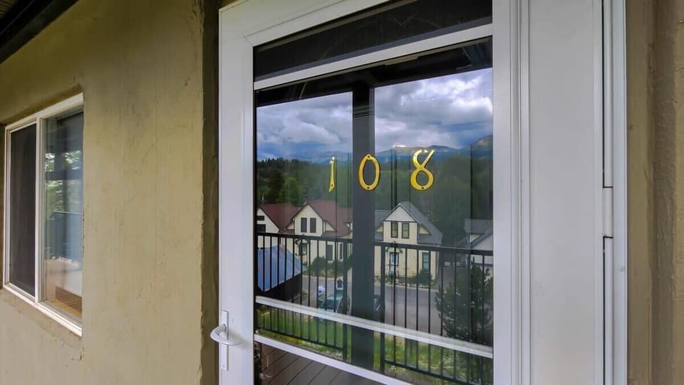The entrance to this fabulous home, which boasts an incredible location in Breckenridge, just off of Main Street and with views of the ski slopes at Breckenridge Ski Resort.