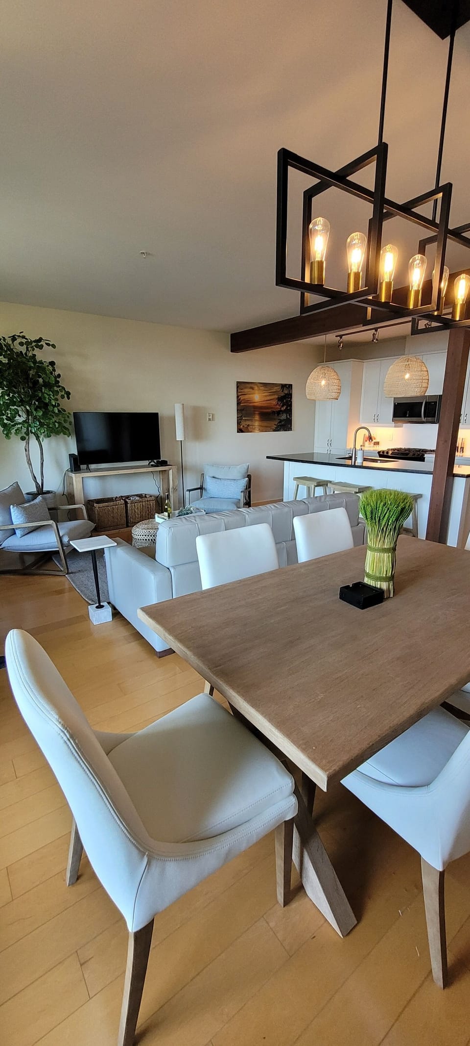 Beautiful Pottery Barn dining table while enjoying the view 
